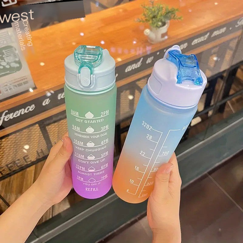 Motivational Water Bottle with Straw & Time Marker